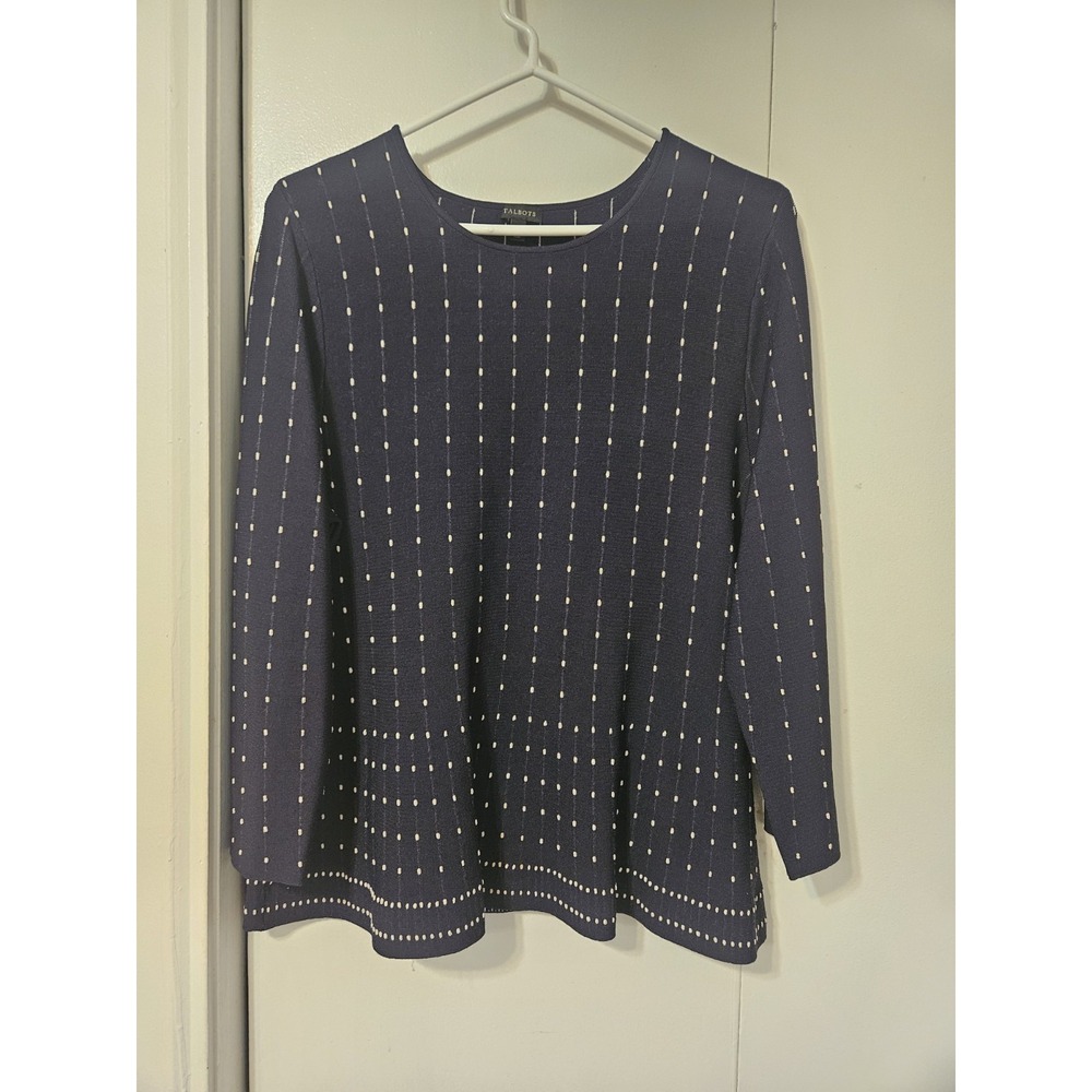 Talbots Long-sleeve Navy Sweater All-over Vertical Dashed Dot Stripe Pattern. XL